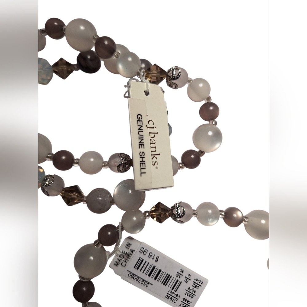 3 CJ Banks Shell Beaded Bracelets Stretchy Neutrals NWT Stretchy Whimsical Layer - Picture 2 of 5